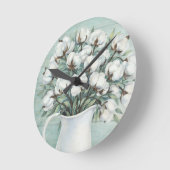 Cotton Flowers Farmhouse Rustic Wall Clock Ronde Klok (Hoek)
