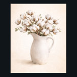 Cotton Flowers in White Pitcher Neutral Farmhous Poster<br><div class="desc">Add timeless farmhouse charm to your home with this cotton flowers wall art featuring a classic white ceramic pitcher filled with soft cotton stems and subtle greenery. Designed on a warm neutral background, this piece blends modern farmhouse simplicity with cozy cottage style. Perfect for kitchens, dining areas, entryways, or bedroom...</div>