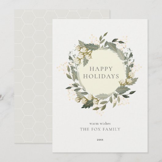 Cotton Garden Wreath Winter White Holiday Kaart (Voorkant / Achterkant)