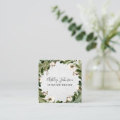 Cotton Greenery Wreath Typografie Vierkante Visitekaartje (Staand voorkant)
