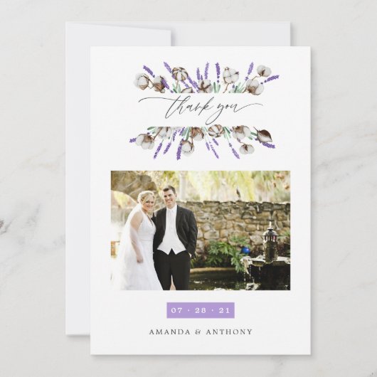 Cotton Lavender Wedding Photo Bedankkaart (Voorkant)