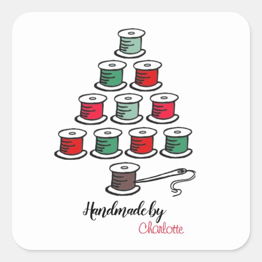 Cotton Reel Christmas Tree Handgemaakt door papier Vierkante Sticker (Voorkant)