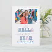 Cotton Sky Hello New Year Blue Retro Photo Feestdagenkaart (Staand voorkant)