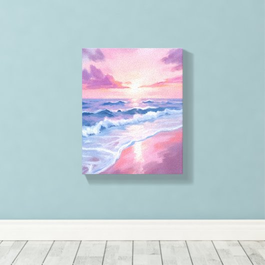 Cotton Snoep Beach | Roze oceaangolven schilderen Canvas Afdruk (Insitu (Houten vloer))