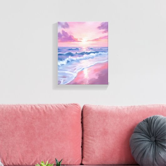 Cotton Snoep Beach | Roze oceaangolven schilderen Canvas Afdruk (Insitu (Woonkamer))