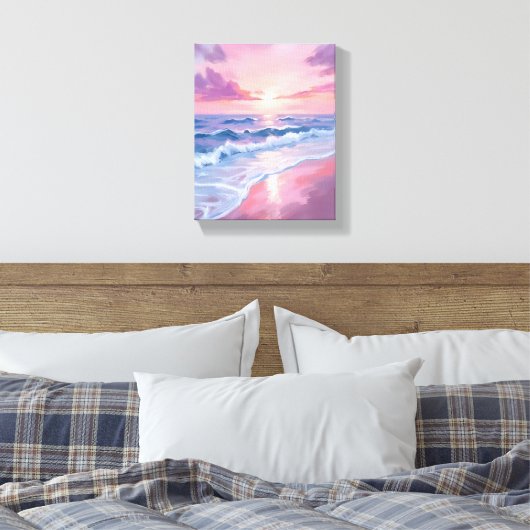Cotton Snoep Beach | Roze oceaangolven schilderen Canvas Afdruk (Insitu (Slaapkamer))