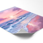 Cotton Snoep Beach | Roze oceaangolven schilderen Poster (Hoek)