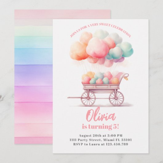 Cotton Snoep Sweets Verjaardagsfeestuitnodiging Kaart (Voorkant / Achterkant)