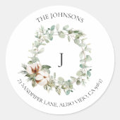 Cotton Winter Greenery Wreath Monogram Classic Rou Ronde Sticker (Voorkant)