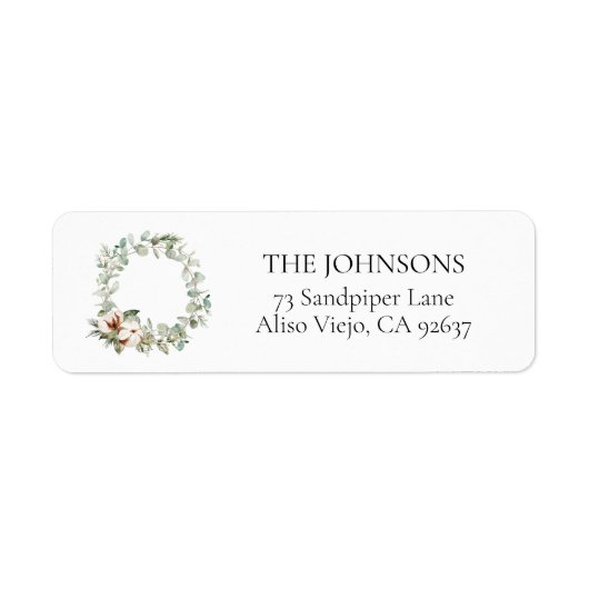 Cotton Winter Greenery WreatReturn Address Label (Voorkant)