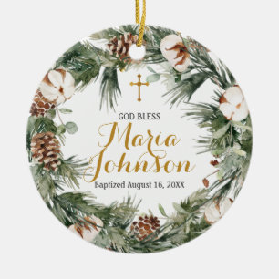 Cotton Wreator Baptism Ornament God Bless