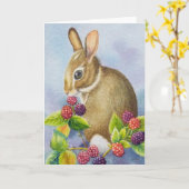 Cottontail Rabbit and Blackberries Watercolor Art Kaart (Gele Bloem)