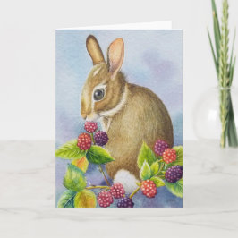 Cottontail Rabbit and Blackberries Watercolor Art Kaart