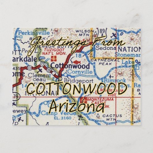 Cottonwood AZ  Map Briefkaart (Voorkant)