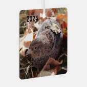 Coturnix Kwartel in de bladeren Metalen Ornament (Voorkant Rechts)