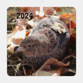 Coturnix Kwartel in de bladeren Metalen Ornament (Voorkant)