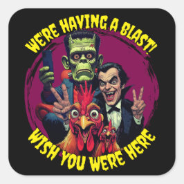  "Couch Cryptid Selfie" Cheesy Chicken Vierkante Sticker