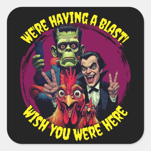  "Couch Cryptid Selfie" Cheesy Chicken Vierkante Sticker (Voorkant)