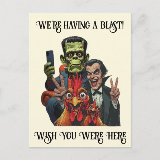  "Couch Cryptid Selfie Postcard" Cheesy Chicken Briefkaart (Voorkant)