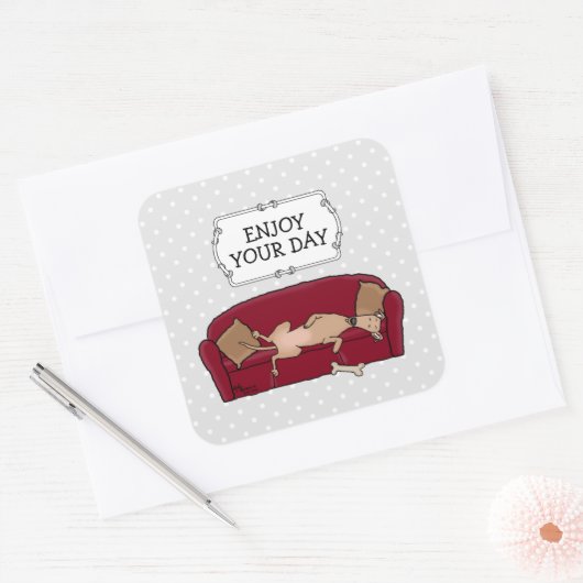 Couch Greyhound (flawn) Dog Lazy Slapende Funny Vierkante Sticker (Envelop)