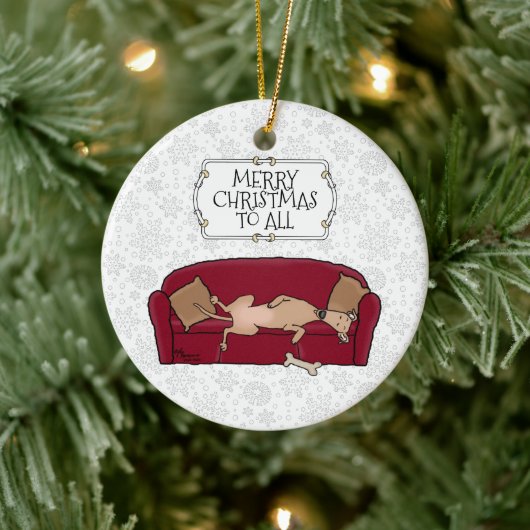 Couch Greyhound (flawn) Dog Wachten op Santa Keramisch Ornament (Boom)