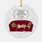 Couch Greyhound (flawn) Dog Wachten op Santa Keramisch Ornament (Voorkant)