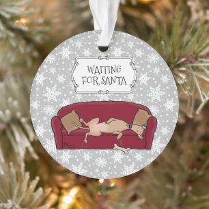 Couch Greyhound (flawn) Dog Wachten op Santa Ornament