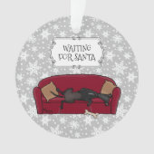 Couch Greyhound (zwart) Dog Wachten op kerstman Ornament (voorkant)