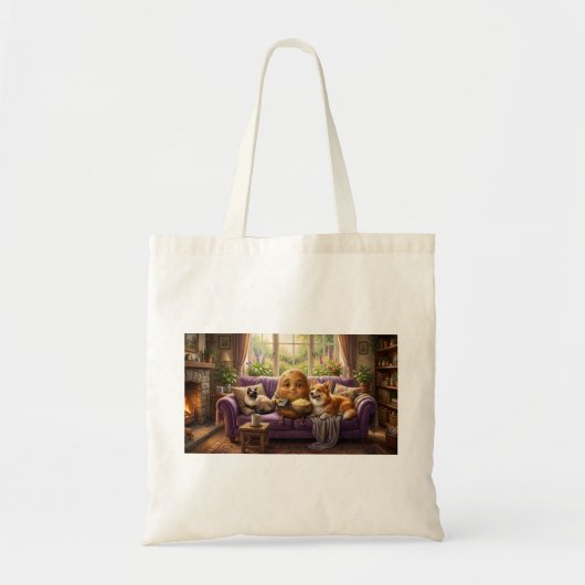 Couch Potato Corgi en Kat Tote Bag (Voorkant)