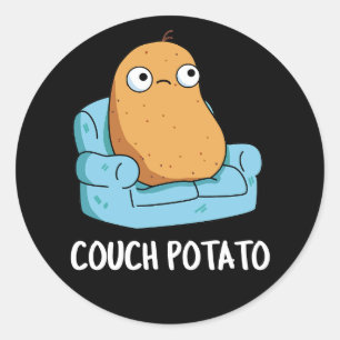 Couch Potato Funny Potato Pun Dark BG Ronde Sticker