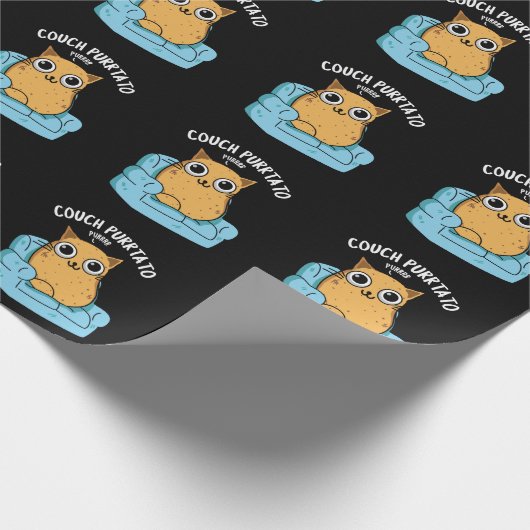 Couch Purrtato Funny Potato Pun Dark BG Cadeaupapier (Hoek)