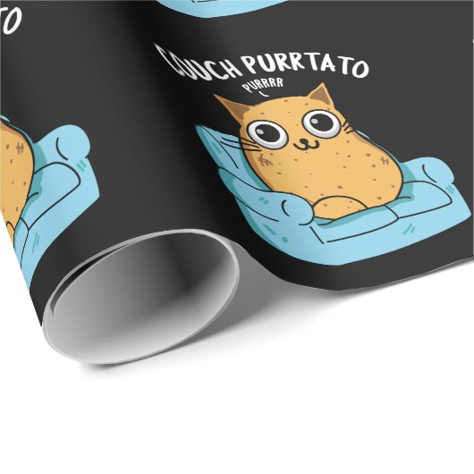 Couch Purrtato Funny Potato Pun Dark BG Cadeaupapier (Rol Hoek)