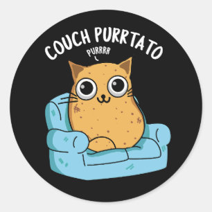Couch Purrtato Funny Potato Pun Dark BG Ronde Sticker