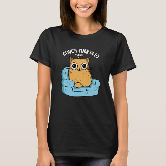Couch Purrtato Funny Potato Pun Dark BG T-shirt (Voorkant)
