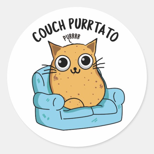 Couch Purrtato Funny Potato Pun  Ronde Sticker (Voorkant)