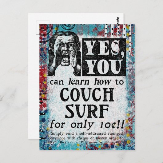 Couch Surf - Funny Vintage Ad Briefkaart (Voorkant / Achterkant)
