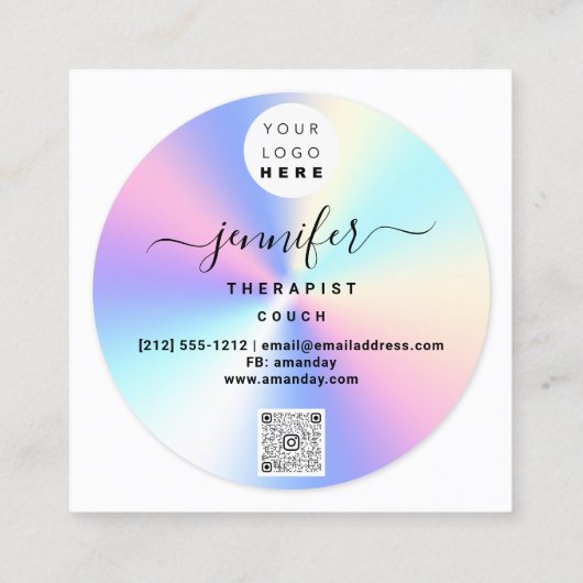 Couch Therapeut Foto Holograaf QR Logo Lichaam Vierkante Visitekaartje (Achterkant)