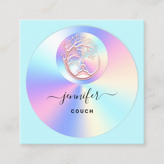 Couch Therapeut Holograf QR Logo Yoga Aqua Vierkante Visitekaartje (Voorkant)