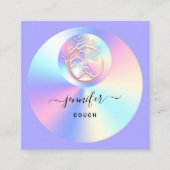 Couch Therapeut Holograf QR Logo Yoga Paarse Vierkante Visitekaartje (Voorkant)