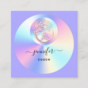 Couch Therapeut Holograf QR Logo Yoga Paarse Vierkante Visitekaartje
