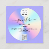 Couch Therapeut Holograf QR Logo Yoga Paarse Vierkante Visitekaartje (Achterkant)