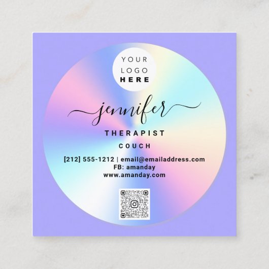 Couch Therapeut Holograf QR Logo Yoga Paarse Vierkante Visitekaartje (Achterkant)