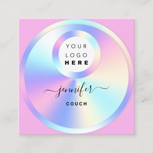 Couch Therapist Holografie QR Code Logo Foto Roze Vierkante Visitekaartje (Voorkant)
