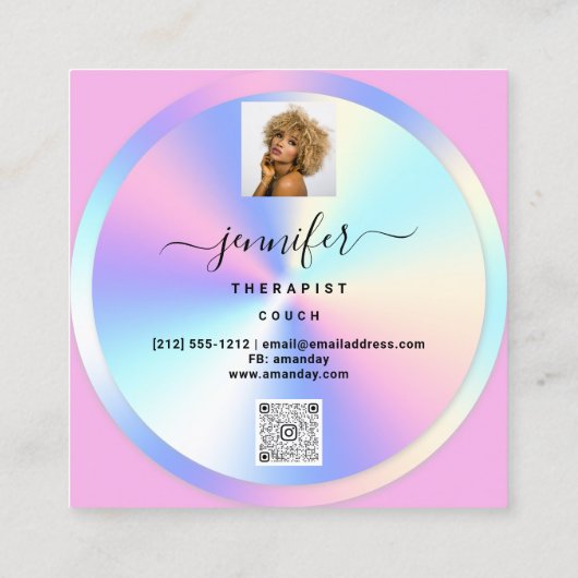 Couch Therapist Holografie QR Code Logo Foto Roze Vierkante Visitekaartje (Achterkant)
