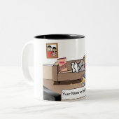 Couchaardappel - Mannelijke Cartoon op afdrukPerfe Tweekleurige Koffiemok (Voorkant links)