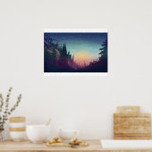 Coucher de soleil sur forêt poster (Keuken)
