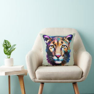 Cougar Color Splash Abstracte kunst, Kussen