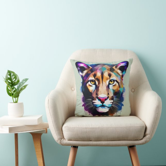 Cougar Color Splash Abstracte kunst, Kussen (Stoel)