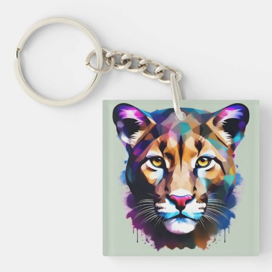 Cougar Color Splash Abstracte kunst, Sleutelhanger (voorkant)