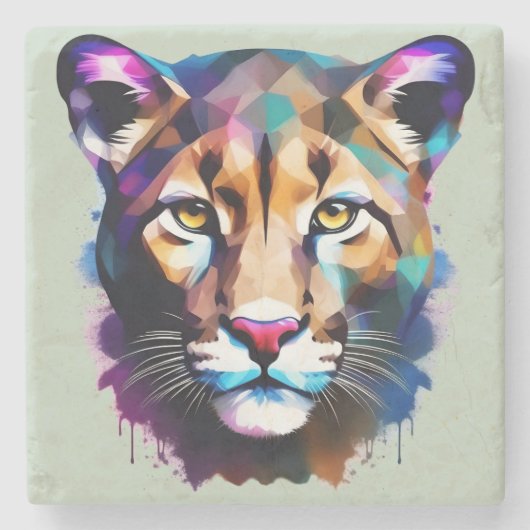 Cougar Color Splash Abstracte kunst, Stenen Onderzetter (Voorkant)